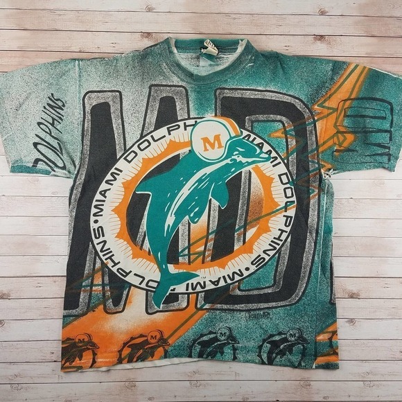 VTG 90s Miami Dolphins MJTs AOP Tee Shirt - Picture 1 of 8